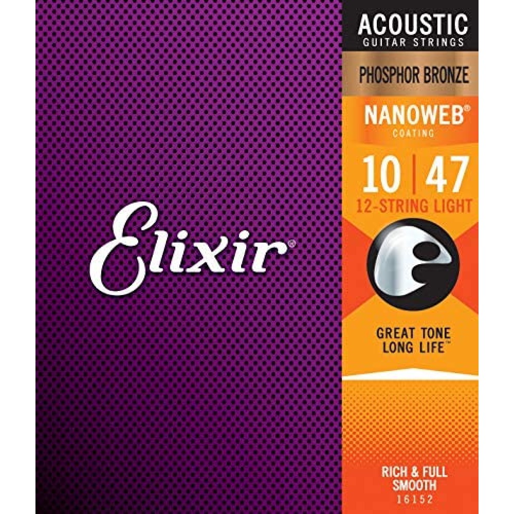 ELIXIR 16152 Nanoweb Light 12 String Acoustic Phosphor Bronze - MUTA 12 CORDE PER CHITARRA ACUSTICA PHOSPHOR BRONZE 010/047