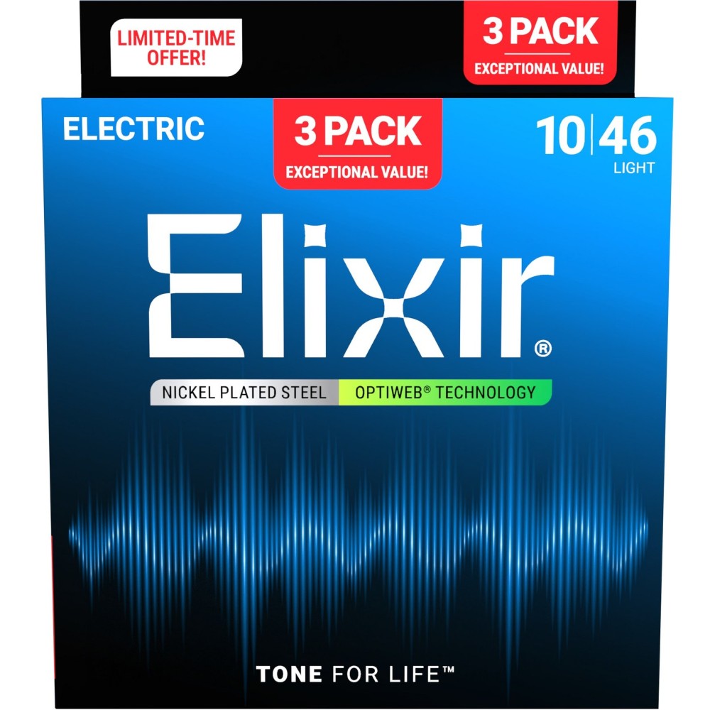ELIXIR 3x Pack 16572 Electric Nickel Plated Steel Optiweb - PACK 3 MUTE DI CORDE PER CHITARRA ELETTRICA 10/46