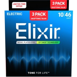 ELIXIR 3x Pack 16572 Electric Nickel Plated Steel Optiweb - PACK 3 MUTE DI CORDE PER CHITARRA ELETTRICA 10/46