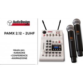 AUDIODESIGN PAMX2.12/UHF - Mixer 4 Canali con USB, BT e 2 Radiomicrofoni
